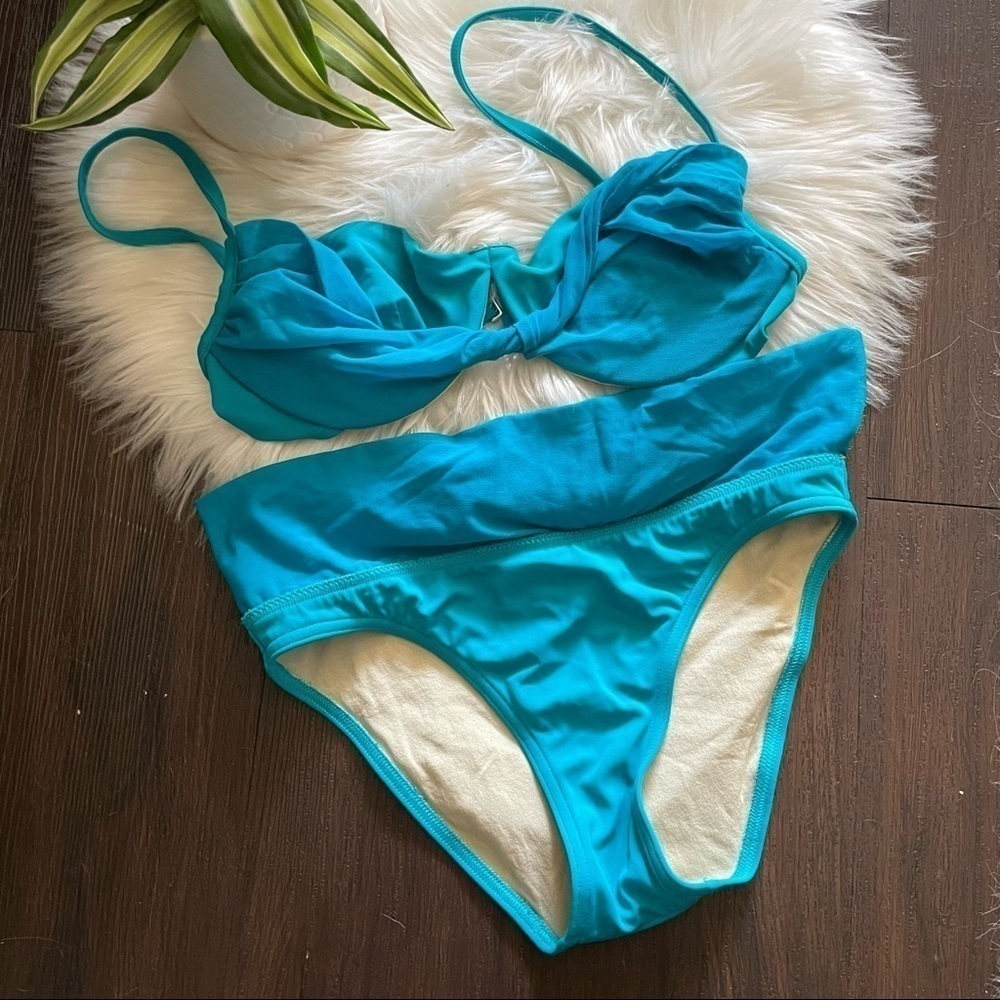 Victoria’s Secret teal mesh fold over bottom bikini